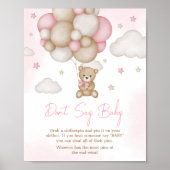 女の子ベアーバルーンベビーシャワー言わないベビー ポスター (正面)
