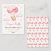 女の子ベアーピンクバルーンベビーシャワーオムツラッフル エンクロージャーカード (正面/裏面)