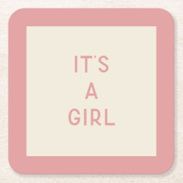 女の子ベイビーシャワー紙コースター スクエアペーパーコースター