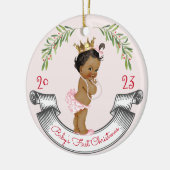 女の子ベビーの初めてのクリスマスヴィンテージ赤面ピンクレッド セラミックオーナメント (左)