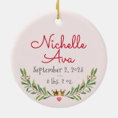 女の子ベビーの初めてのクリスマスヴィンテージ赤面ピンクレッド セラミックオーナメント (裏面)