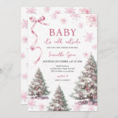 女の子ベビークリスマスの赤ちゃんシャワー外は寒い 招待状 (正面/裏面)