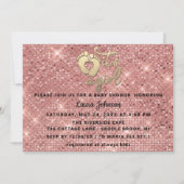 女の子ベビーシャワーバラ金ゴールド足ハート 招待状 (正面)