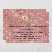 女の子ベビーシャワーバラ金ゴールド足ハート 招待状 (正面/裏面)