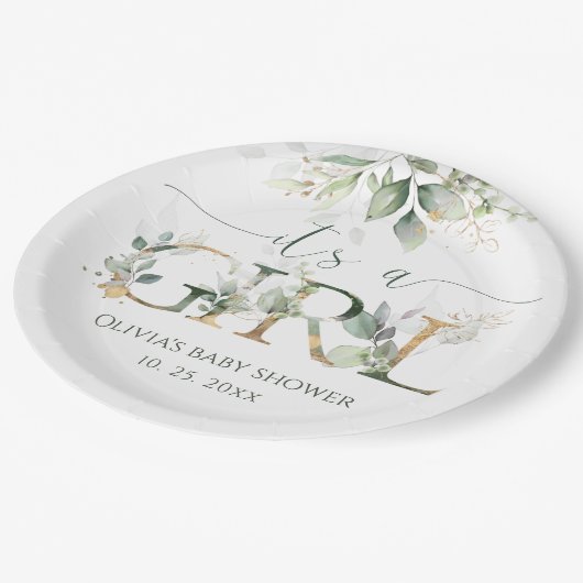 女の子ベビーシャワーパーティープレート ペーパープレート (アングル)