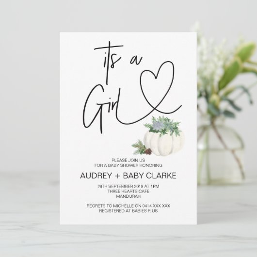 女の子ベビーシャワーパーティー感謝祭秋 招待状 (スタンド正面)