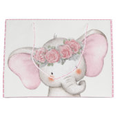 女の子ベビーゾウ赤ちゃんシャワー ラージペーパーバッグ (正面)