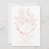女の子ベビーティーパーティーシャワーヴィンテージピンクフローラ 招待状 (正面)