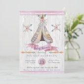 女の子ベビーピンクシャワーボホシックテペ&アローズ 招待状 (スタンド正面)