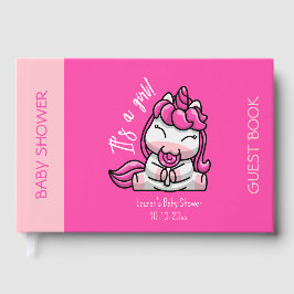 女の子ベビーピンクユニコーンジェンダーリビールパーティー ゲストブック