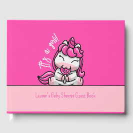女の子ベビーピンクユニコーンジェンダーリビールパーティー ゲストブック