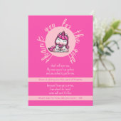 女の子ベビーピンクユニコーンジェンダーリビールパーティー サンキューカード (スタンド正面)