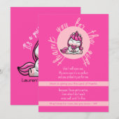 女の子ベビーピンクユニコーンジェンダーリビールパーティー サンキューカード (正面/裏面)