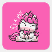 女の子ベビーピンクユニコーンジェンダーリビールパーティー スクエアシール (正面)