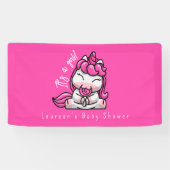 女の子ベビーピンクユニコーンジェンダーリビールパーティー 横断幕 (横)