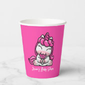 女の子ベビーピンクユニコーンジェンダーリビールパーティー 紙コップ (裏面)