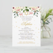 女の子ベビーヘブライ命名式フローラ金ゴールドクリーム 招待状 (スタンド正面)