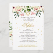 女の子ベビーヘブライ命名式フローラ金ゴールドクリーム 招待状 (正面/裏面)