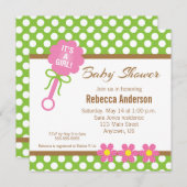 女の子ベビーラトル赤ちゃんシャワー 招待状 (正面/裏面)