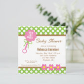 女の子ベビーラトル赤ちゃんシャワー 招待状 (スタンド正面)