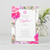 女の子ベビー命名式ヘブライ語フローラシルバー 招待状 (スタンド正面)