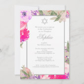 女の子ベビー命名式ヘブライ語フローラシルバー 招待状 (正面)