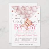 女の子ベビー招待状ベアテンプレートバーリー甘い 招待状 (正面/裏面)