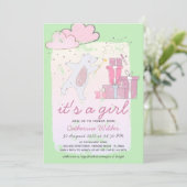 女の子ベビー生まれたばかりのシャワー 招待状 (スタンド正面)