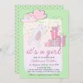 女の子ベビー生まれたばかりのシャワー 招待状 (正面/裏面)