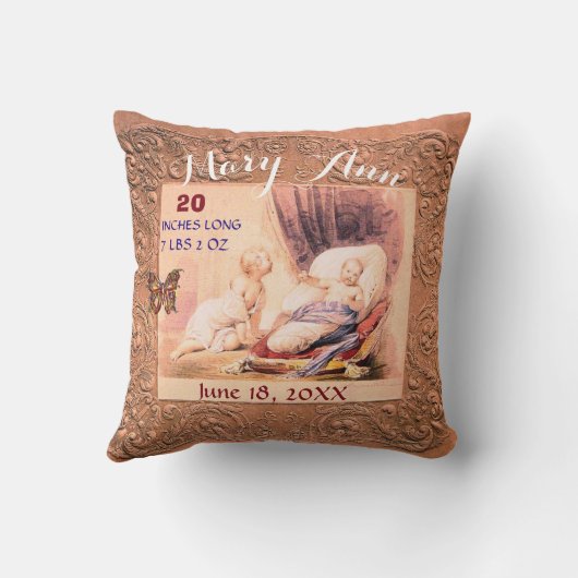 女の子ベビー統計アンティークピンクフローラキープサケ クッション (裏面)