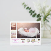 女の子ベビー統計フォトコラージョモダンンピンク ポストカード (スタンド正面)