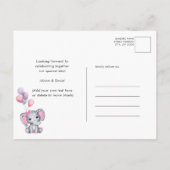 女の子ベビー象ピンクバルーン甘い赤ちゃんシャワー インビテーションポストカード (裏面)