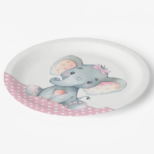 女の子ベビー象ベビーシャワー紙プレート ペーパープレート (アングル)