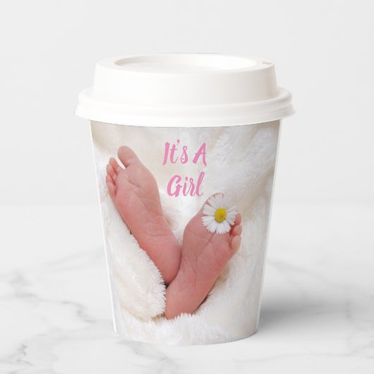 女の子ベビー足とデイジー 紙コップ (正面)
