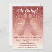 女の子ベビー足バラ金ゴールドグリッターグラデーションベビーシャワー 招待状 (正面)