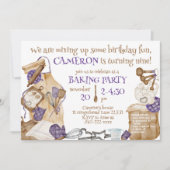 女の子ベーキングテーマ誕生日パーティパープル 招待状 (正面)