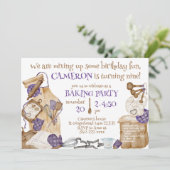 女の子ベーキングテーマ誕生日パーティパープル 招待状 (スタンド正面)