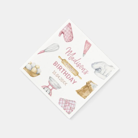 女の子ベーキング料理1st誕生日パーティー スタンダードカクテルナプキン (角)