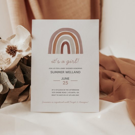 女の子ボホウォーター色レインボーベビーシャワー 招待状