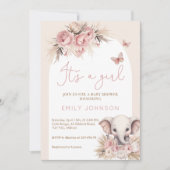 女の子ボホエレファントピンクの赤ちゃんシャワー 招待状 (正面)