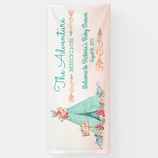 女の子ボホトバルティーピーベイビーシャワー 横断幕 (縦)