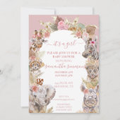 女の子ボホトロピカルサファリジャングル動物 招待状 (正面)