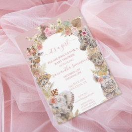 女の子ボホトロピカルサファリジャングル動物 招待状