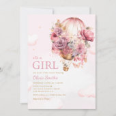 女の子ボホピンクフローラバルーンベイビーシャワー 招待状 (正面)