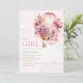 女の子ボホピンクフローラバルーンベイビーシャワー 招待状 (スタンド正面)