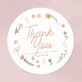 女の子ボホワイルドフラワーピンク赤ちゃんシャワーのお願い ラウンドシール