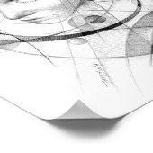 女の子ポートレートスケッチアートジオメトリックサークル線 ポスター (角)