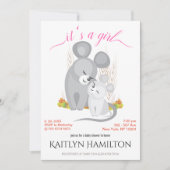 女の子マウスマザー赤ちゃんシャワーネズミウッドランドメープル 招待状 (正面)