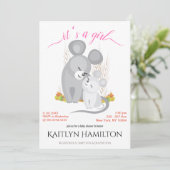 女の子マウスマザー赤ちゃんシャワーネズミウッドランドメープル 招待状 (スタンド正面)