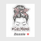 女の子ママ乱雑Bun女の子ママのプレゼント シール (シート)